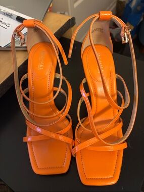 Michael Kors Bright Orange Strappy Ankle-Tie Heeled Sandals